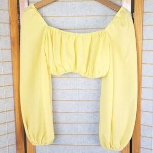 Kourt Yellow Crop Top Size Small Long Sleeves Milkmaid Bohemian
